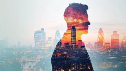 Double exposure photography of business man and the beautiful London city, business, professional, suit, office, thinking, executive, corporate, lifestyle, creative, smart, finance, job, future. © pinkrabbit