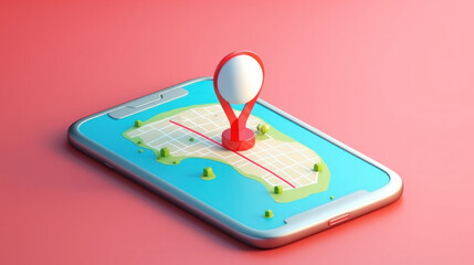 Smartphone with map, 3D Map pins, GPS, navigator pin checking points, 3D World Map icon, technology and application mobile smart phone with mobile, delivery tracking, transportation, generate by AI