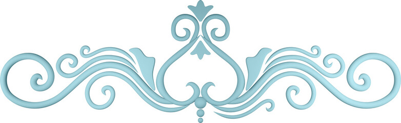 3D rendering of a border of a wide floral linear ornament with on a transparent background