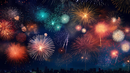 Fototapeta premium Beautiful creative holiday background with fireworks and sparkles