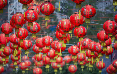 Chinese new year lantern in chinatown area. Translate chinese alphabet " Daji dali " on Lantern meaning profitable trade.