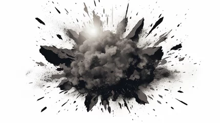 Stoff pro Meter an illustration of a black rock explosion is in the middle on a white background, Generate AI. © Salis