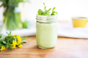 refreshing cucumber agua fresca in a mason jar with mint garnish