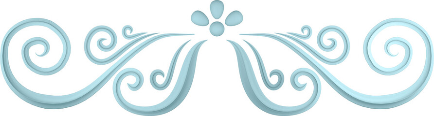 3D illustration of filigree floral ornament on a transparent background