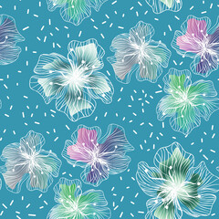 Fototapeta na wymiar Seamles abstract simple floral pattern white flowers blue background