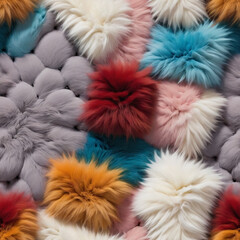 Fluffy fur tiles in vivid colors -  Pattern - Seamless tile - Background for textile, fabric, wrapping paper