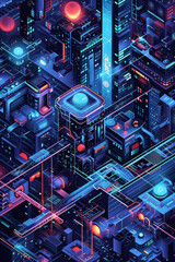 Fototapeta premium An isometric illustration showing complex buildings.