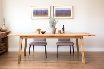 rustic wood dining table with lavender