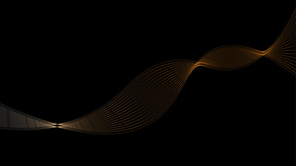 Abstract smooth wavy lines in gold color on a black background.