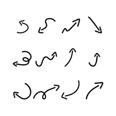 Isolated vector hand drawn arrows silhouette set on a white background