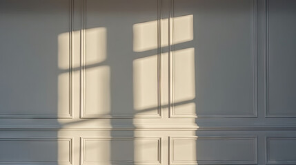 Light and shadows from window on  white wall indoors