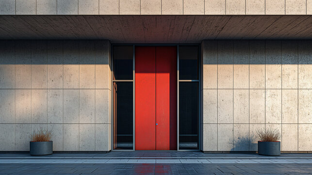 Arquitectura brutalista, minimalista, de hormig&oacute;n visto con formas geom&eacute;tricas monocrom&aacute;ticas. Puertas de edificios con arquitectura brutalista
