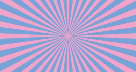 Blue background pattern with pink diverging rays, retro doll style.