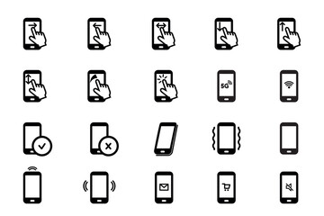 Different Gestures On Mobile Devices - Flat Vector Illustrations Set Isolated On White Background