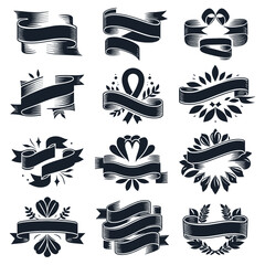 Banner-ribbon-set-silhouette-vector-black-shape