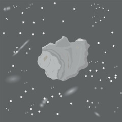 Flying cartoon asteroid on a black background.EPS 10. Vector illustration