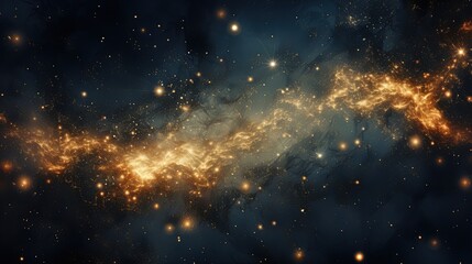 Abstract Dreamy Beautiful Stunning Background Wallpaper Template of Nebula Sparkling Stars Stardust Galaxy Space Universe Cosmos Milky Way Panorama Night Sky Fantasy Colorful Golden Yellow Tone 16:9