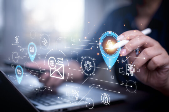 Supply Chain Management concept transportation and logistic suppliers, import export and transport industry. network distribution growth. container cargo ship and trucks of industrial cargo freight.