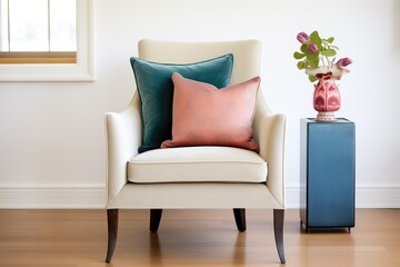 velvet accent armchair with a decorative throw pillow