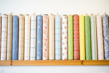 rows of patterned wallpaper rolls