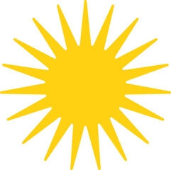 Vector cartoon yellow sun. Shining light rays. Summer Isolated vector illustration.