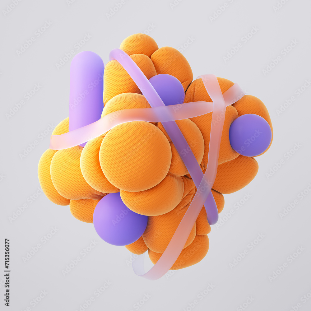 Poster random 3d shapes modern colorful composition. 3d rendering illustration.