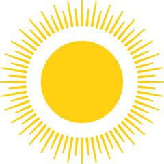 Vector cartoon yellow sun. Shining light rays. Summer Isolated vector illustration.