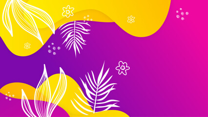 Fototapeta na wymiar White yellow and purple violet summer vector background with beach illustrations for banners, cards, flyers, social media wallpapers, etc. Vector realistic summer background with vegetation