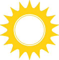 Vector cartoon yellow sun. Shining light rays. Summer Isolated vector illustration.