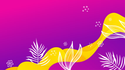 Fototapeta na wymiar White yellow and purple violet vector illustration summer beach background. Vector realistic summer background with vegetation