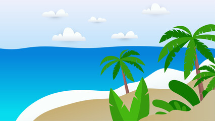 Colorful colourful summer vector background with beach illustrations for banners, cards, flyers, social media wallpapers, etc. Vector realistic summer background with vegetation