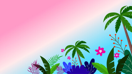 Fototapeta na wymiar Colorful colourful vector illustration tropical summer design background. Vector realistic summer background with vegetation