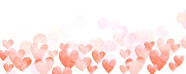 バレンタインデー ハッピーバレンタイン　ハートの水彩で描かれた背景素材　可愛い水彩ハート - obrazy, fototapety, plakaty