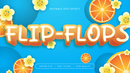 Orange white and blue flip flop TEXT 3d editable text effect - font style. Summer text style effect