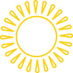 Vector cartoon yellow sun. Shining light rays. Summer Isolated vector illustration.