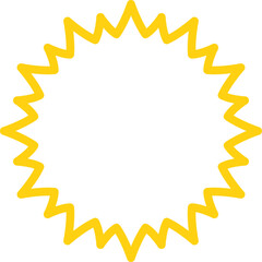Vector cartoon yellow sun. Shining light rays. Summer Isolated vector illustration.