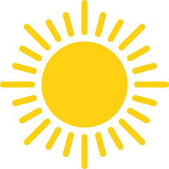 Vector cartoon yellow sun. Shining light rays. Summer Isolated vector illustration.