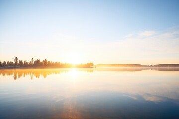 Obraz premium reflection of sunrise on a calm freshwater lake