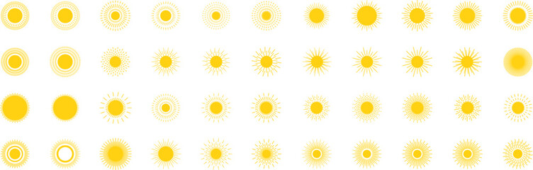 Vector cartoon yellow sun. Shining light rays. Summer Isolated vector illustration.