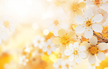 white and yellow flower background with blurry stars, with small white sparks