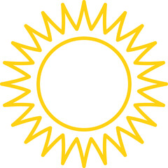 Vector cartoon yellow sun. Shining light rays. Summer Isolated vector illustration.