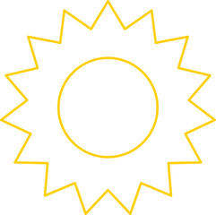 Vector cartoon yellow sun. Shining light rays. Summer Isolated vector illustration.
