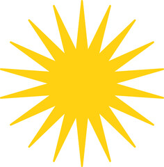 Vector cartoon yellow sun. Shining light rays. Summer Isolated vector illustration.