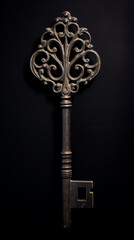 An old, carved iron key, montage photography, Classicism, 16k, high detail, GENERATE AI.