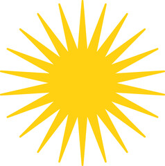 Vector cartoon yellow sun. Shining light rays. Summer Isolated vector illustration.