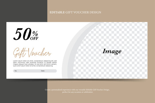 Gift voucher coupon discount banner minimal modern black and white, promotion for luxury hotel resort and spa travel, elegant beauty, clinic, cosmetic, e-commerce promotion, editable vector template