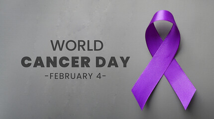 World cancer day, lavender purple ribbon to support people living with cancer. Raise awareness of...