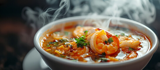 Tom yum kung (spicy shrimp soup) - obrazy, fototapety, plakaty