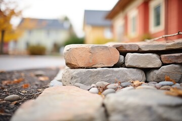 closeup of stone foundation on shinglestyle house