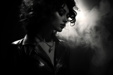 Empowered woman in stunning Chiaroscuro, a timeless blend of strength and elegance in monochrome.